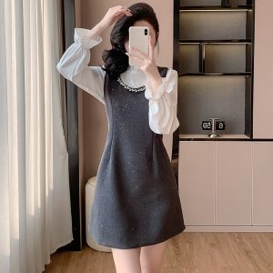 Women's Two-Piece Dress Set French Style Camisole Dress Lace Long Sleeve Shirt