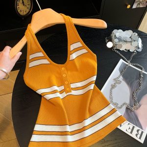 Women's Color Block Striped V-Neck Camisole Tank Top 2026 Summer Sleeveless Halter Knit Shirt