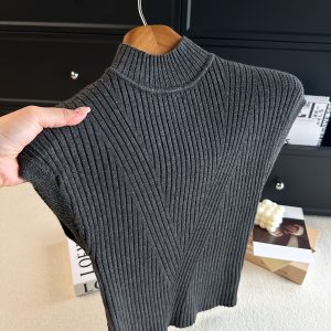 Women's Half Turtleneck Sleeveless Knit Sweater 2026 Fall Korean Minimalist Ribbed Pullover