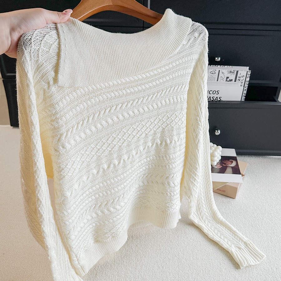 Korean Style One-Shoulder Button Knit Sweater Women 2026 Fall New Slimming Versatile Top - Image 5