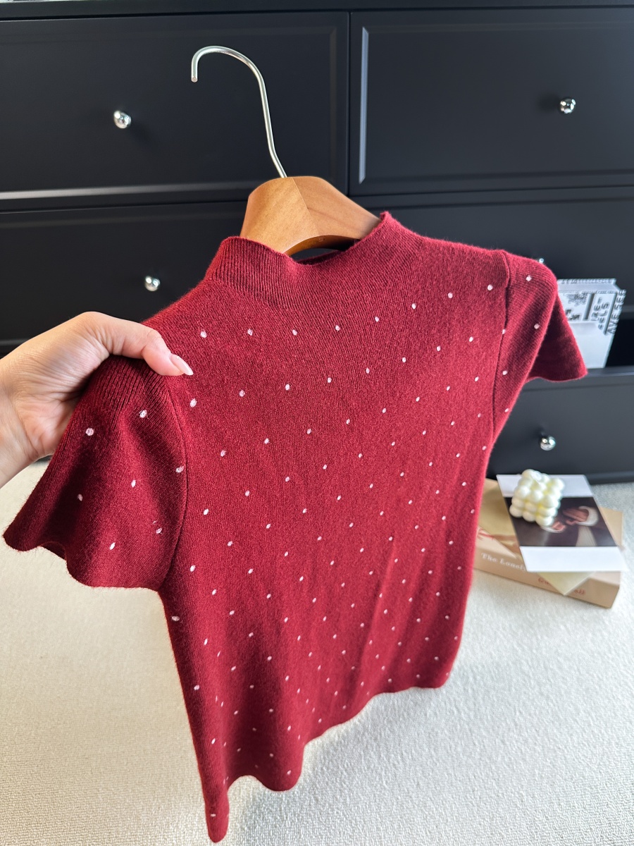 Polka Dot Half Turtleneck Short Sleeve Knit Top for Women Fall 2026 Slimming Base Layer - Image 2