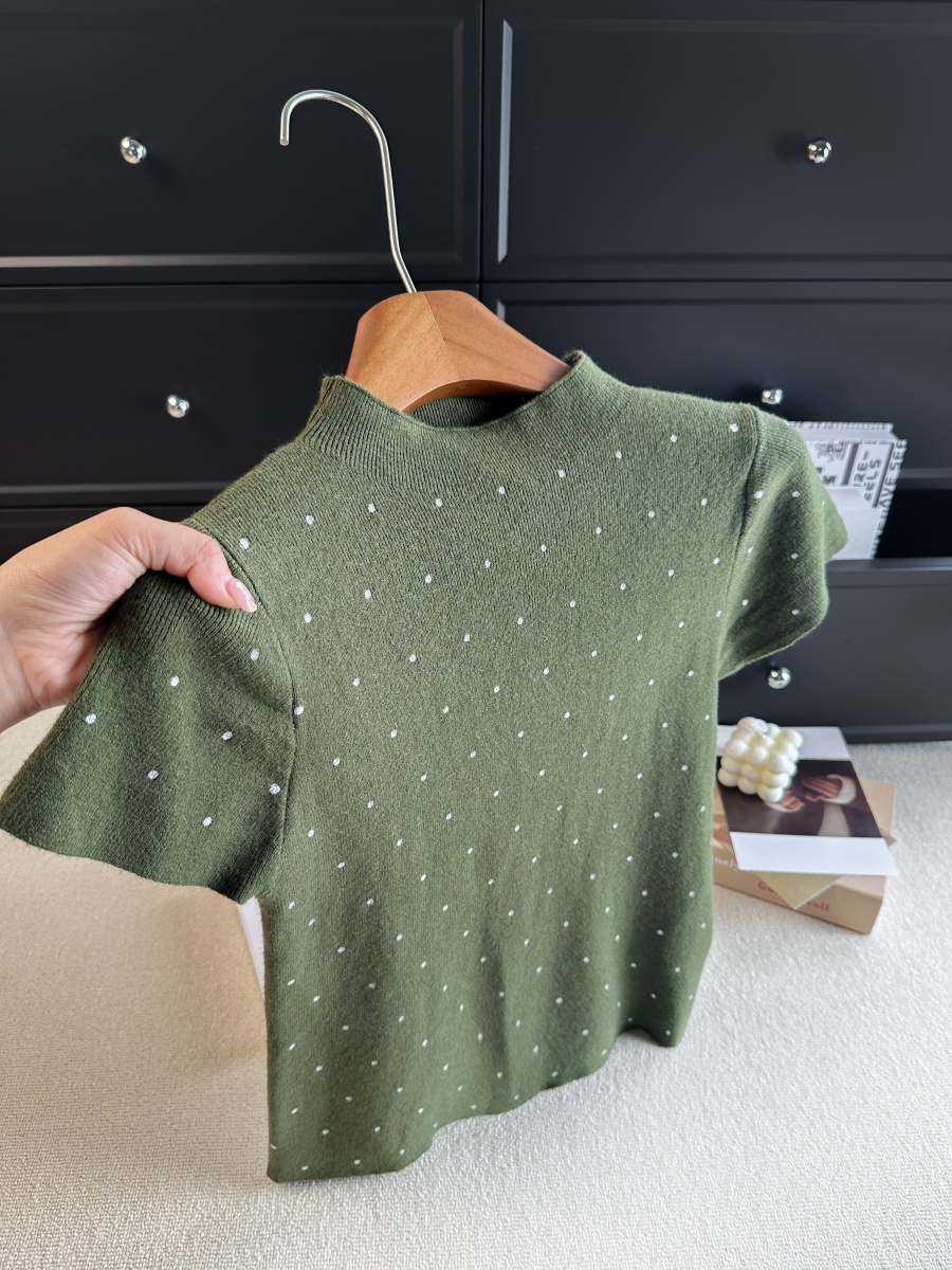 Polka Dot Half Turtleneck Short Sleeve Knit Top for Women Fall 2026 Slimming Base Layer - Image 3