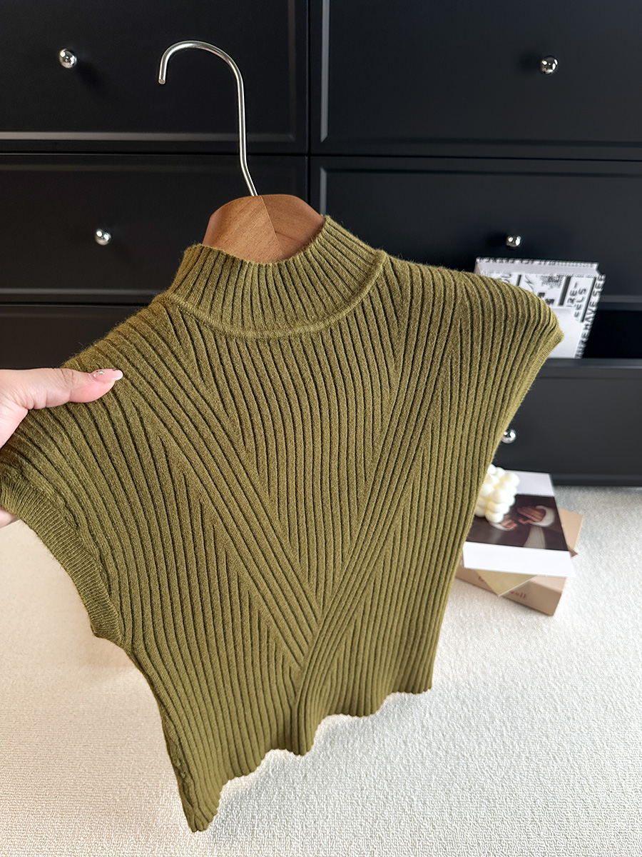 Women's Half Turtleneck Sleeveless Knit Sweater 2026 Fall Korean Minimalist Ribbed Pullover - Image 2