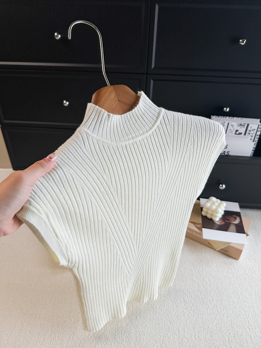 Women's Half Turtleneck Sleeveless Knit Sweater 2026 Fall Korean Minimalist Ribbed Pullover - Image 3