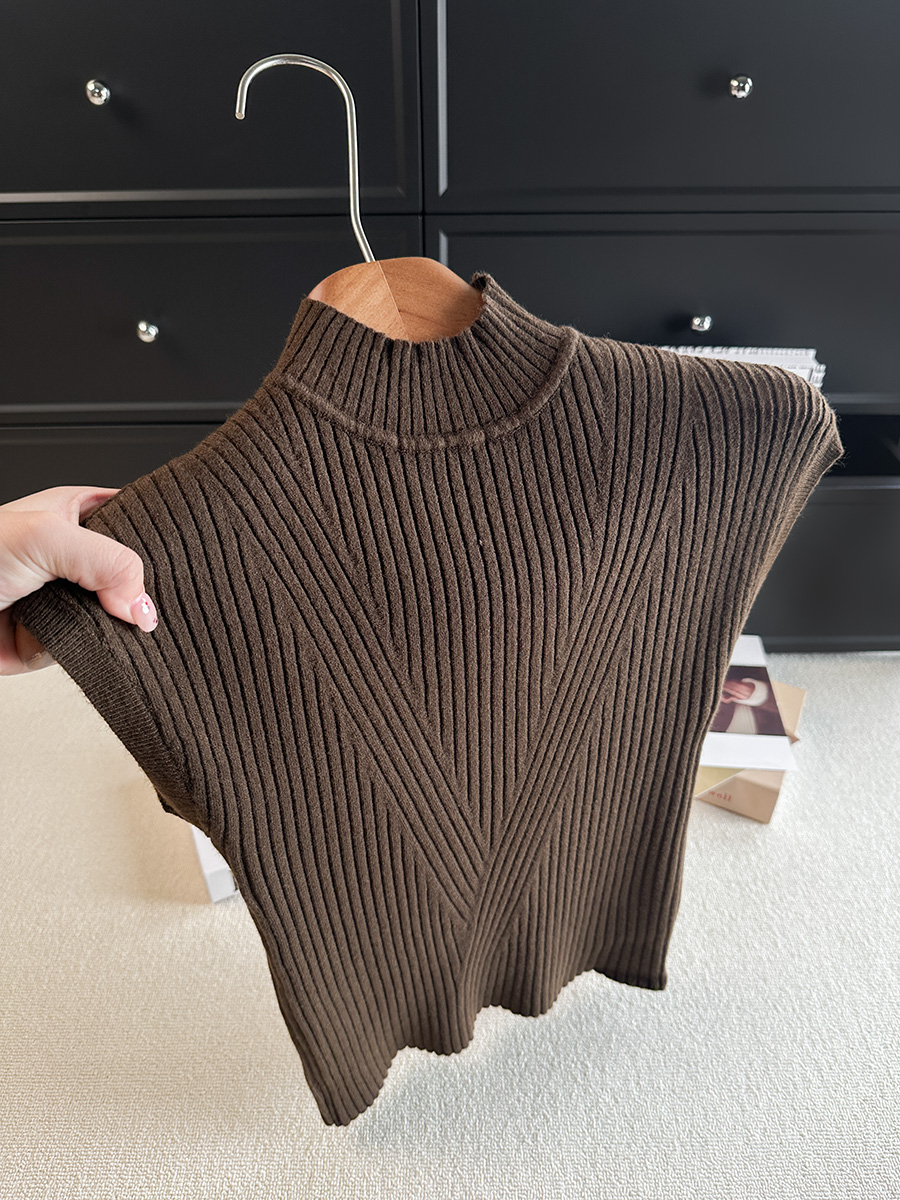 Women's Half Turtleneck Sleeveless Knit Sweater 2026 Fall Korean Minimalist Ribbed Pullover - Image 4