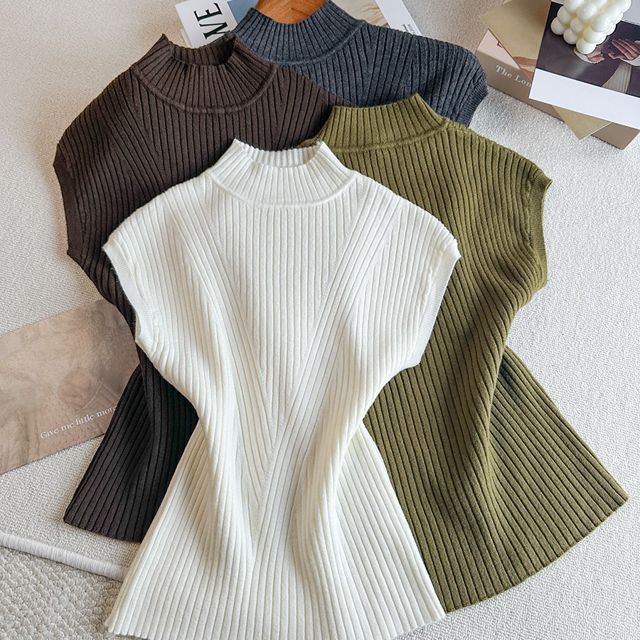 Women's Half Turtleneck Sleeveless Knit Sweater 2026 Fall Korean Minimalist Ribbed Pullover - Image 5